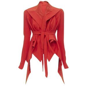 Garteh Pugh shoulder padded draped hem belted jacket